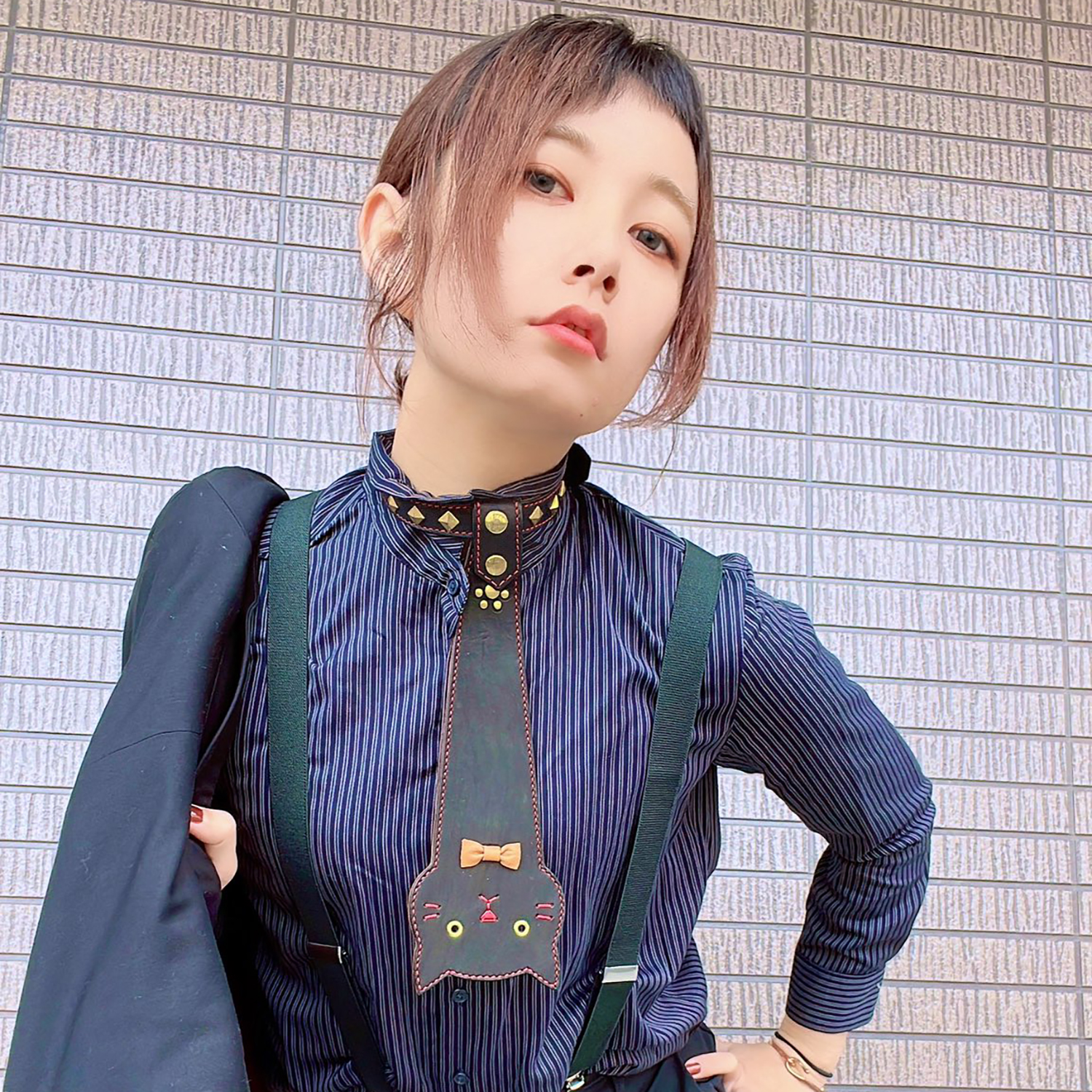 ネクタイレザーネコ黒猫模様サニーワン